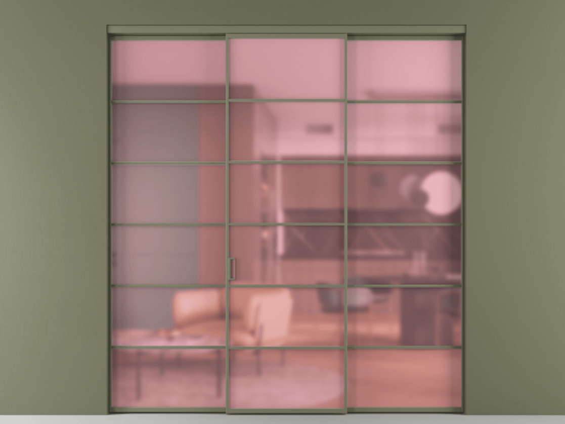 Перегородка Formato внутри проёма 3 створки АЛПР 040.04 Алюминий оливковый тёмный Сатинированное розовое стекло, триплекс Цена 389130 сом | Volhovec