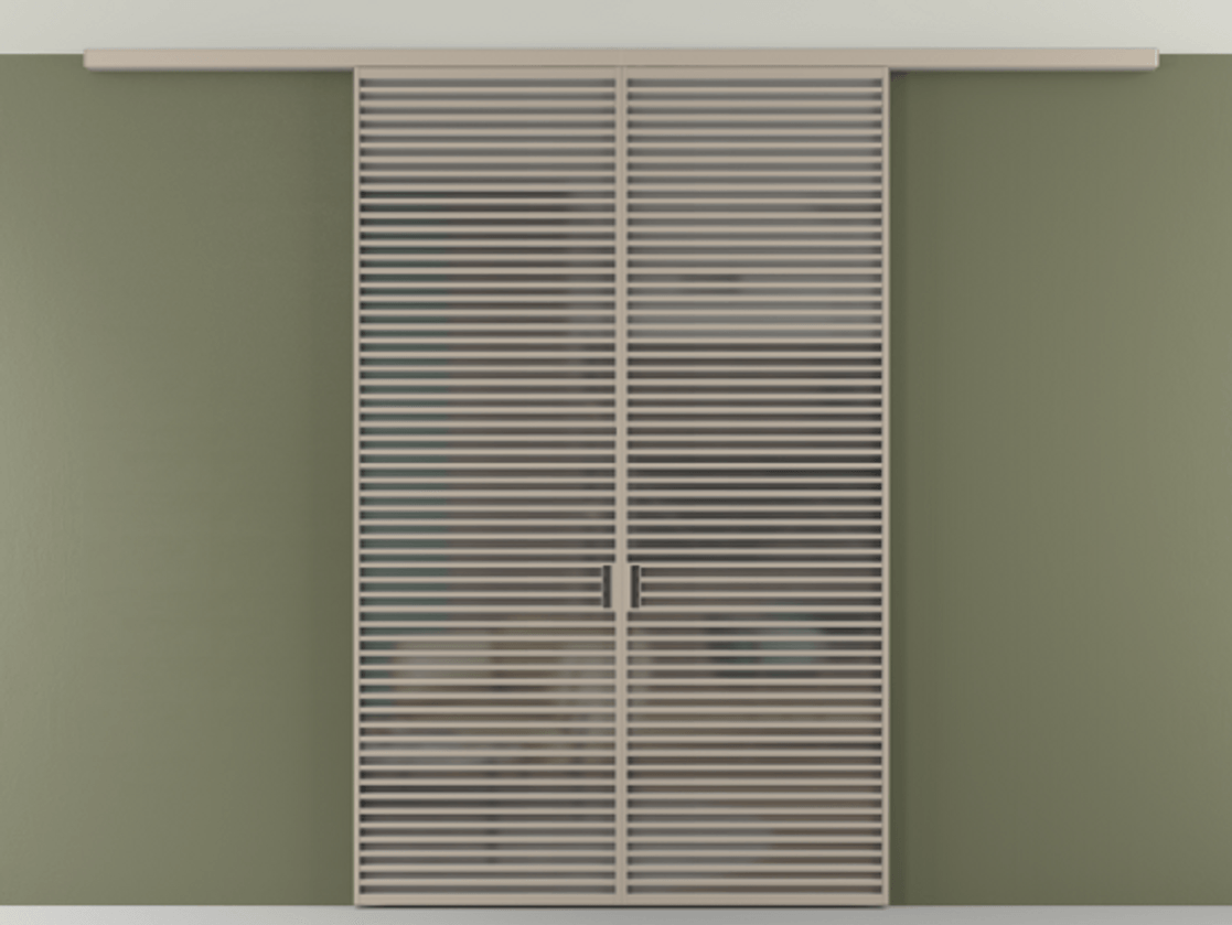 Перегородка Формато вдоль стены на потолок 2 створки АЛПР 040.07 Алюминий бисквитный Сатинированное серое стекло, триплекс Цена 534870 сом | Volhovec