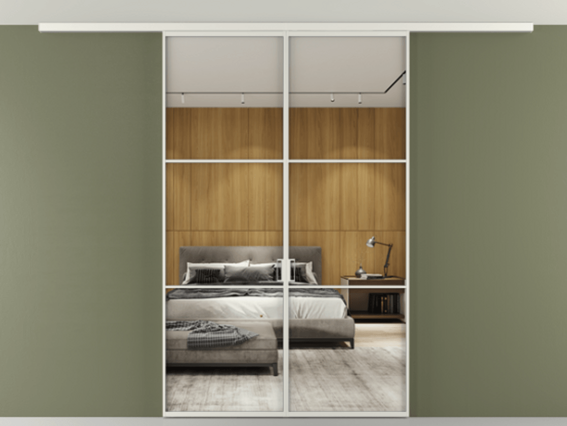 Перегородка Формато вдоль стены на потолок 2 створки АЛПР 040.03 Алюминий серый Двустороннее зеркало, триплекс , триплекс 6 мм Цена 331850 сом | Volhovec