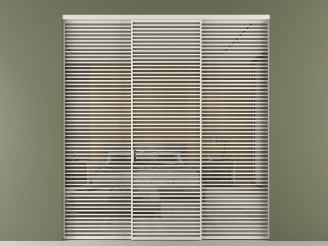 Перегородка Формато внутри проёма 3 створки АЛПР 040.07 Алюминий Белый Рефлективное серое стекло "Стопсол", калёное Цена 852490 сом | Volhovec