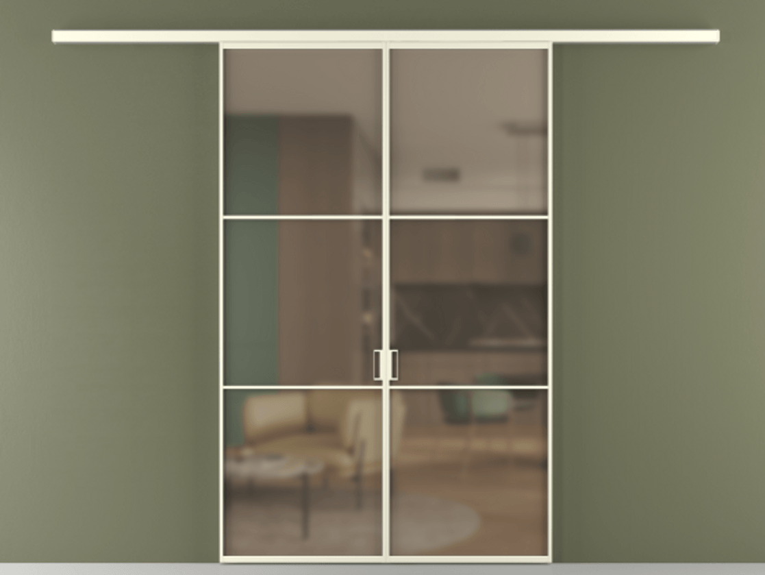 Перегородка Формато вдоль стены 2 створки АЛПР 040.03 Алюминий молочно-белый Сатинированное бронзовое стекло, триплекс Цена 284580 сом | Volhovec