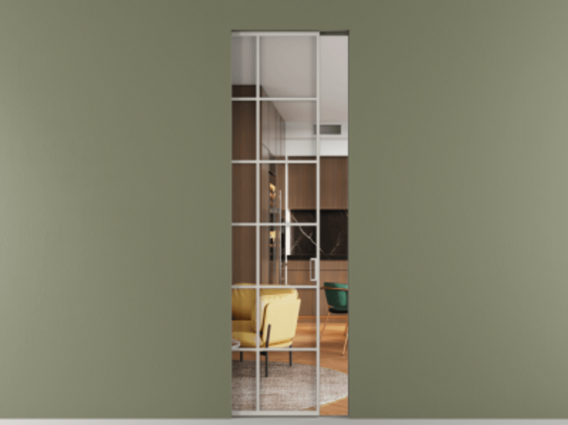 Перегородка Formato скрытый пенал 1 створка АЛПР 040.05 Алюминий тёплый серый Прозрачное стекло "Crystal Vision", калёное Цена 271110 сом | Volhovec