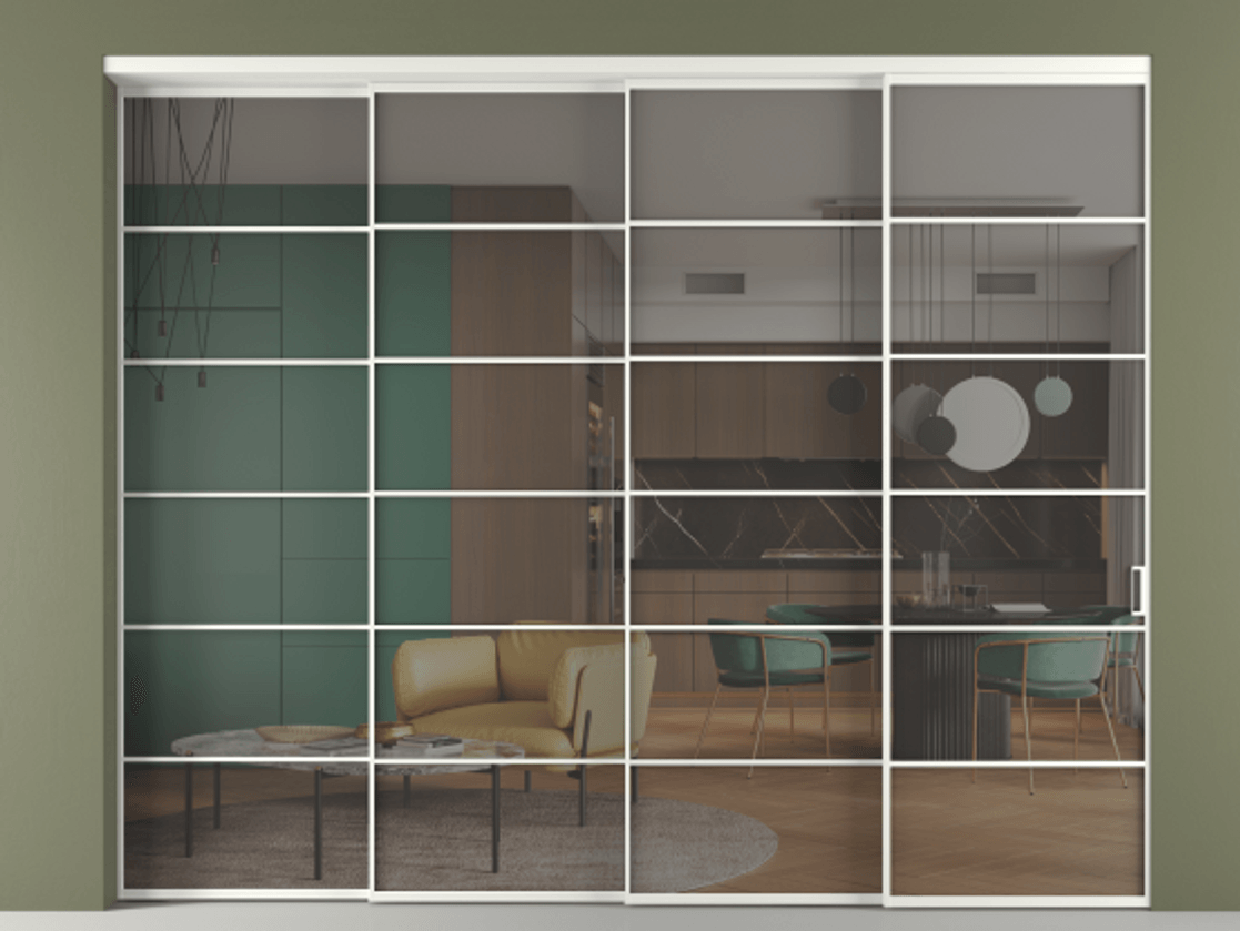 Перегородка Формато внутри проёма 4 створки с синхронным механизмом АЛПР 040.04 Алюминий светло-серый Прозрачное серое стекло, триплекс. Цена 711520 сом 1. Полотно 4 шт. (800/2100 мм)
2. Комплект установки раздвижной системы
3. Базовый комплект фурнитуры
4. Комплект фурнитуры телескопик синхро-3
5. Ручка Рондо. Фабрика дверей Волховец 8 (800) 551 43 19 Перегородка Формато внутри проёма 4 створки с синхронным механизмом АЛПР 040.04 Алюминий светло-серый Прозрачное серое стекло, триплекс Цена 711520 сом | Volhovec