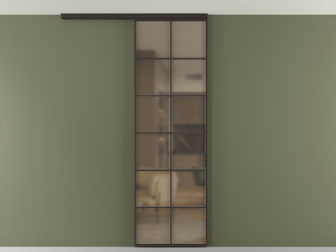 Перегородка Формато вдоль стены на потолок 1 створка АЛПР 040.05 Алюминий антрацит Сатинированное бронзовое стекло, триплекс Цена 157030 сом | Volhovec