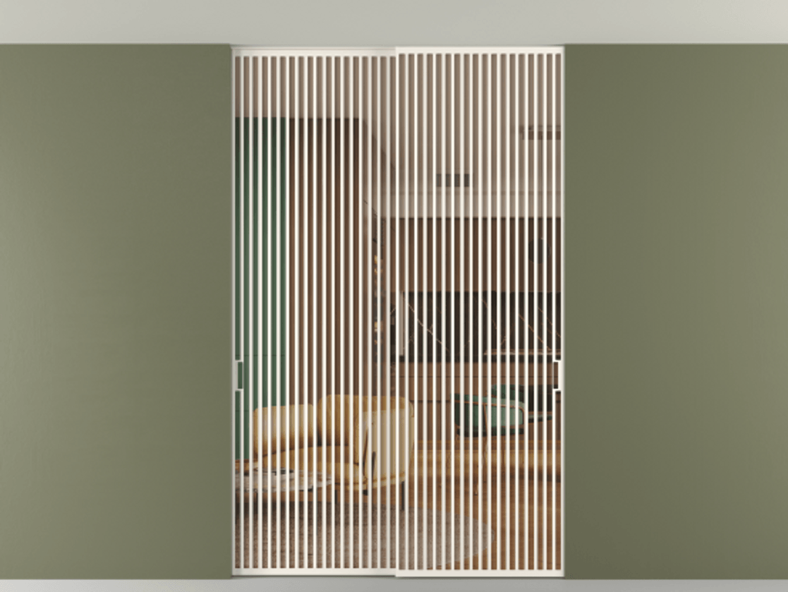 Перегородка Формато внутри проёма скрытое крепление в потолок 2 створки АЛПР 040.06 Алюминий пудровый белый Прозрачное оранжевое стекло, триплекс Цена 596840 сом | Volhovec