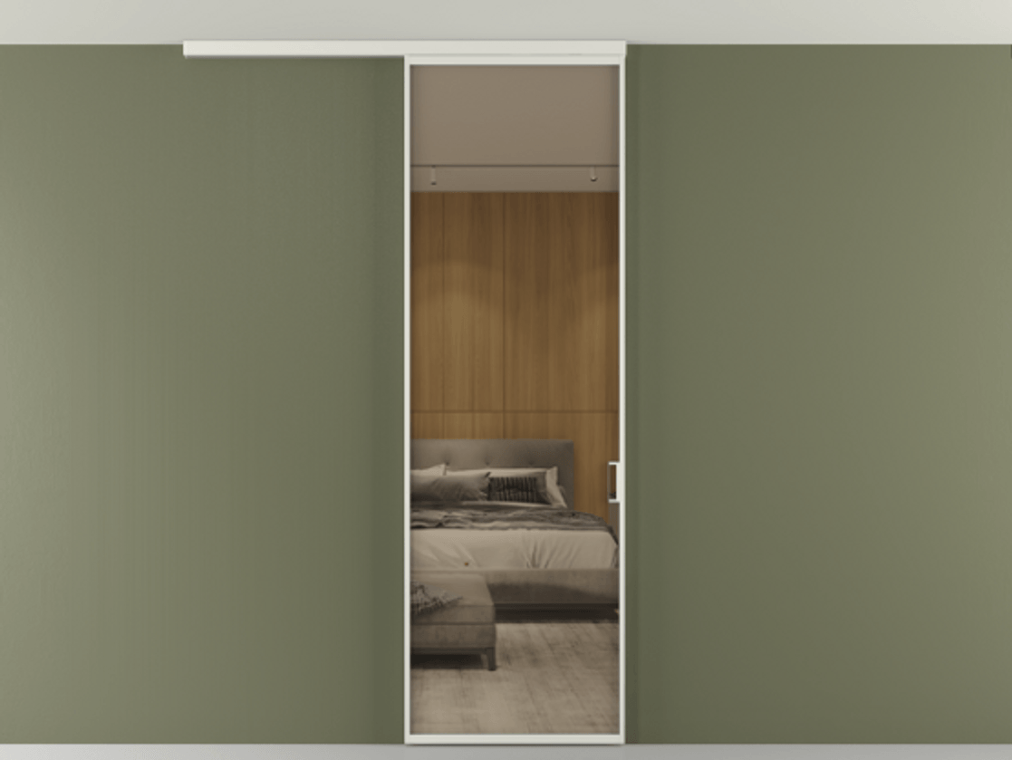 Перегородка Формато вдоль стены на потолок 1 створка АЛПР 040.01 Алюминий серый Рефлективное бронзовое стекло "Стопсол", калёное Цена 174090 сом | Volhovec