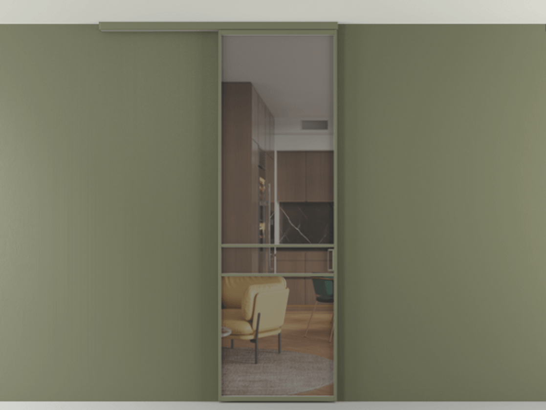 Перегородка Формато вдоль стены на потолок 1 створка АЛПР 040.02 Алюминий оливковый тёмный Прозрачное серое стекло, триплекс Цена 141030 сом | Volhovec