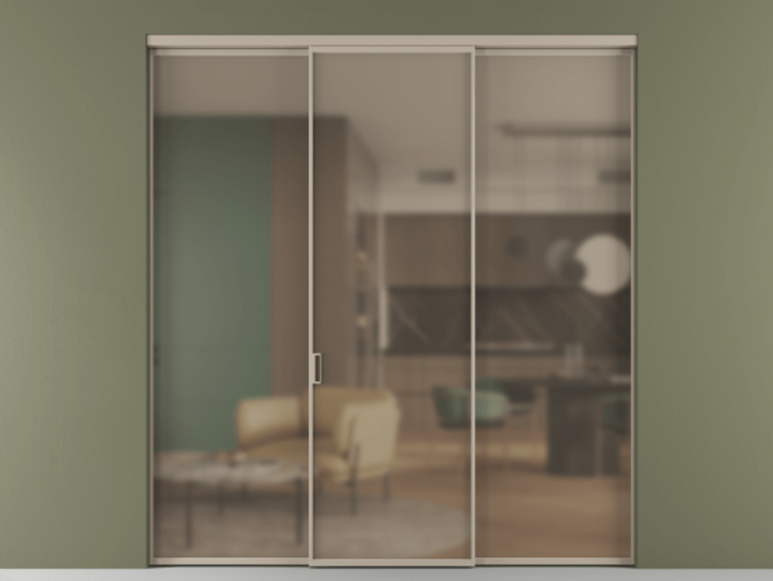 Перегородка Формато внутри проёма 3 створки АЛПР 040.01 Алюминий бисквитный Сатинированное бронзовое стекло, триплекс Цена 327780 сом | Volhovec