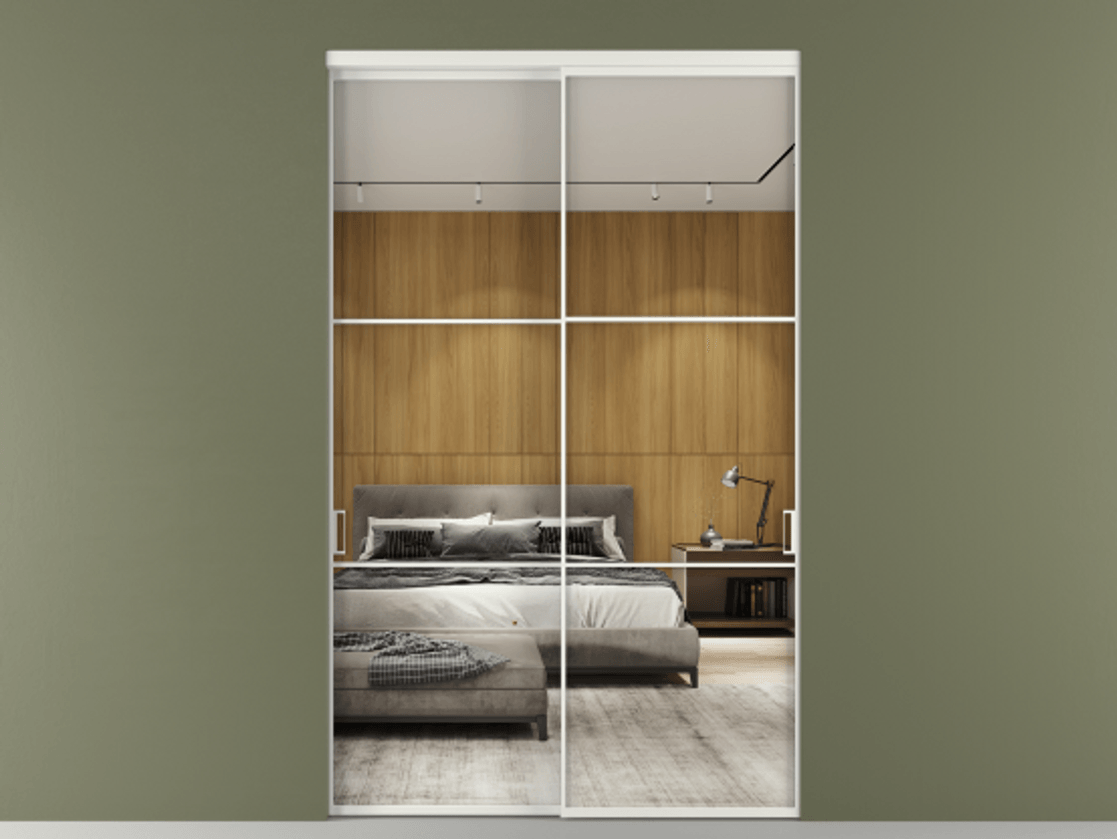 Перегородка Формато внутри проёма 2 створки АЛПР 040.03 Алюминий светло-серый Двустороннее зеркало, триплекс , триплекс 6 мм Цена 618440 сом  | Volhovec