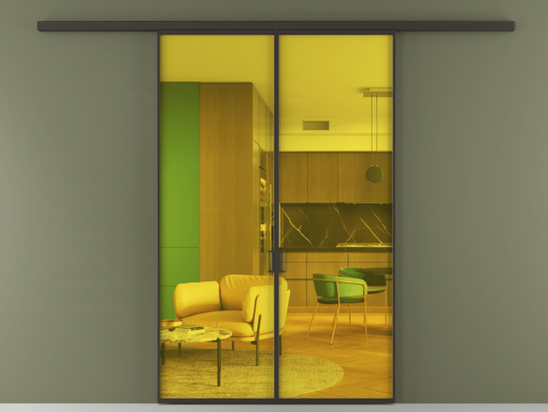 Перегородка Formato вдоль стены 2 створки АЛПР 040.01 Алюминий антрацит Прозрачное жёлтое стекло, триплекс Цена 323520 сом | Volhovec