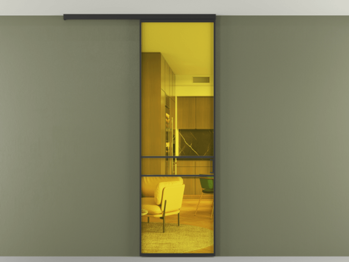 Перегородка Formato вдоль стены на потолок 1 створка АЛПР 040.02 Алюминий Черный Прозрачное жёлтое стекло, триплекс Цена 141410 сом | Volhovec