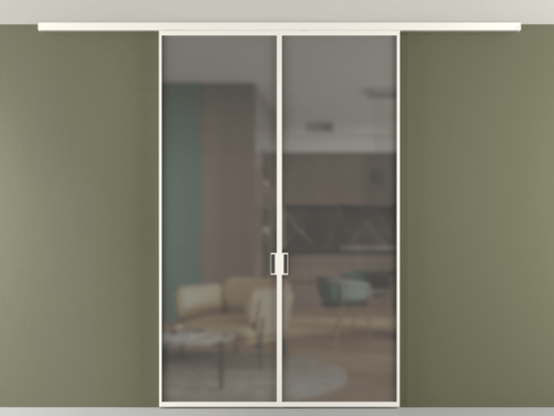 Перегородка Формато вдоль стены на потолок 2 створки АЛПР 040.01 Алюминий пудровый белый Сатинированное серое стекло, триплекс Цена 258740 сом | Volhovec