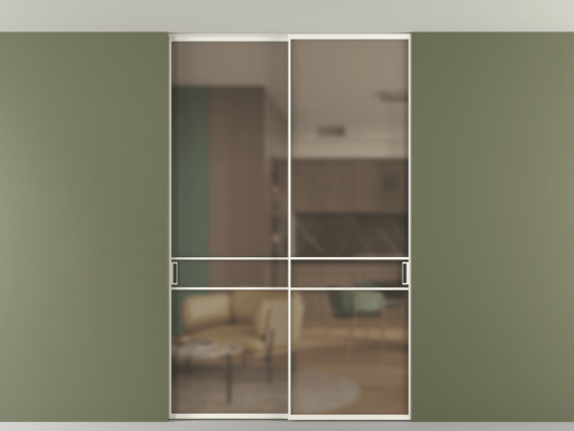 Перегородка Формато внутри проёма скрытое крепление в потолок 2 створки АЛПР 040.02 Алюминий пудровый белый Сатинированное бронзовое стекло, триплекс. Цена 361400 сом 1. Полотно 2 шт. (800/2100 мм)
2. Комплект установки раздвижной системы
3. Базовый комплект фурнитуры
4. Ручка Рондо. Фабрика дверей Волховец 8 (800) 551 43 19 Перегородка Формато внутри проёма скрытое крепление в потолок 2 створки АЛПР 040.02 Алюминий пудровый белый Сатинированное бронзовое стекло, триплекс Цена 361400 сом | Volhovec