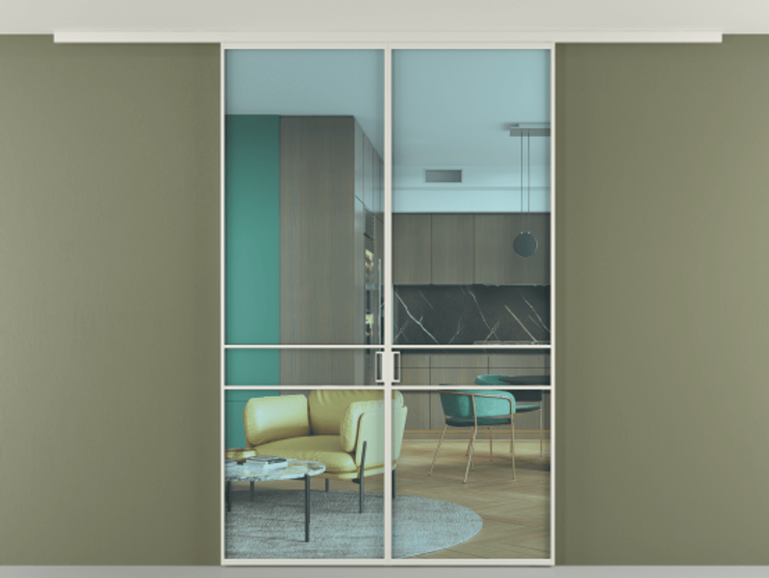 Перегородка Formato вдоль стены на потолок 2 створки АЛПР 040.02 Алюминий Белый Прозрачное голубое стекло, триплекс Цена 318720 сом | Volhovec