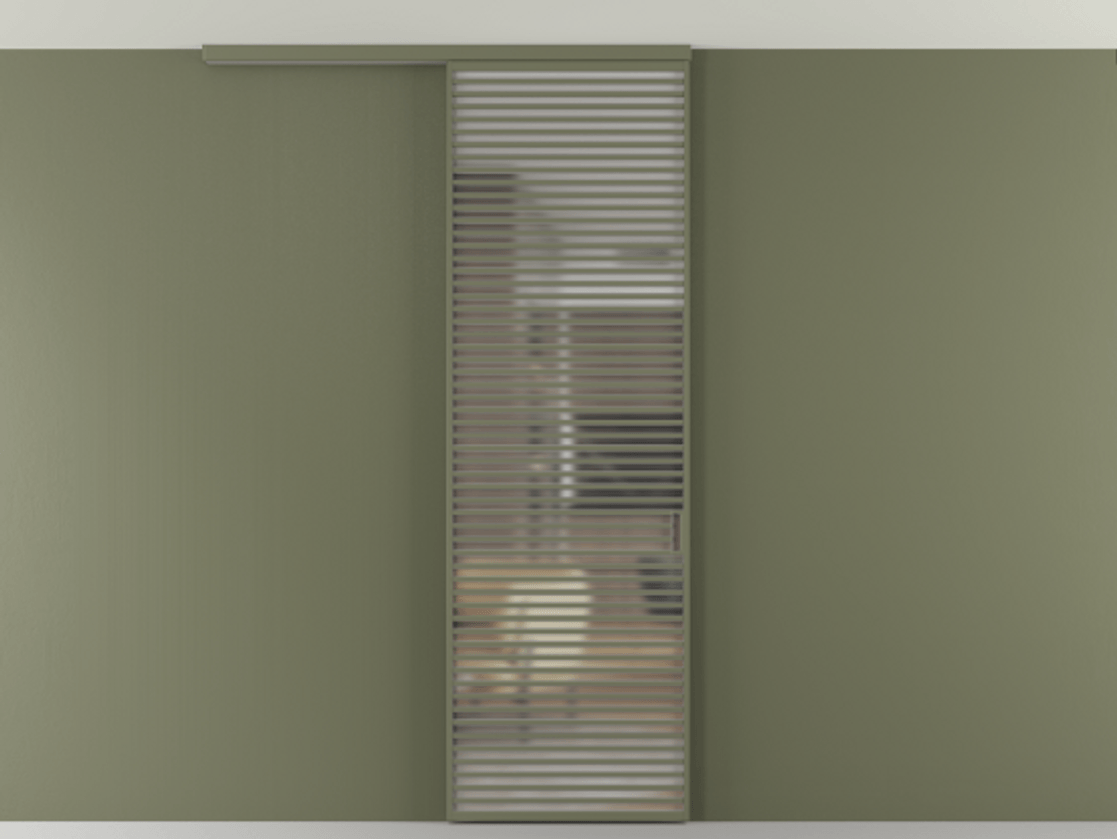 Перегородка Формато вдоль стены на потолок 1 створка АЛПР 040.07 Алюминий оливковый тёмный Сатинированное стекло "Мателюкс Кристал Вижн", калёное, матовое, каленое 6 мм Цена 281920 сом | Volhovec