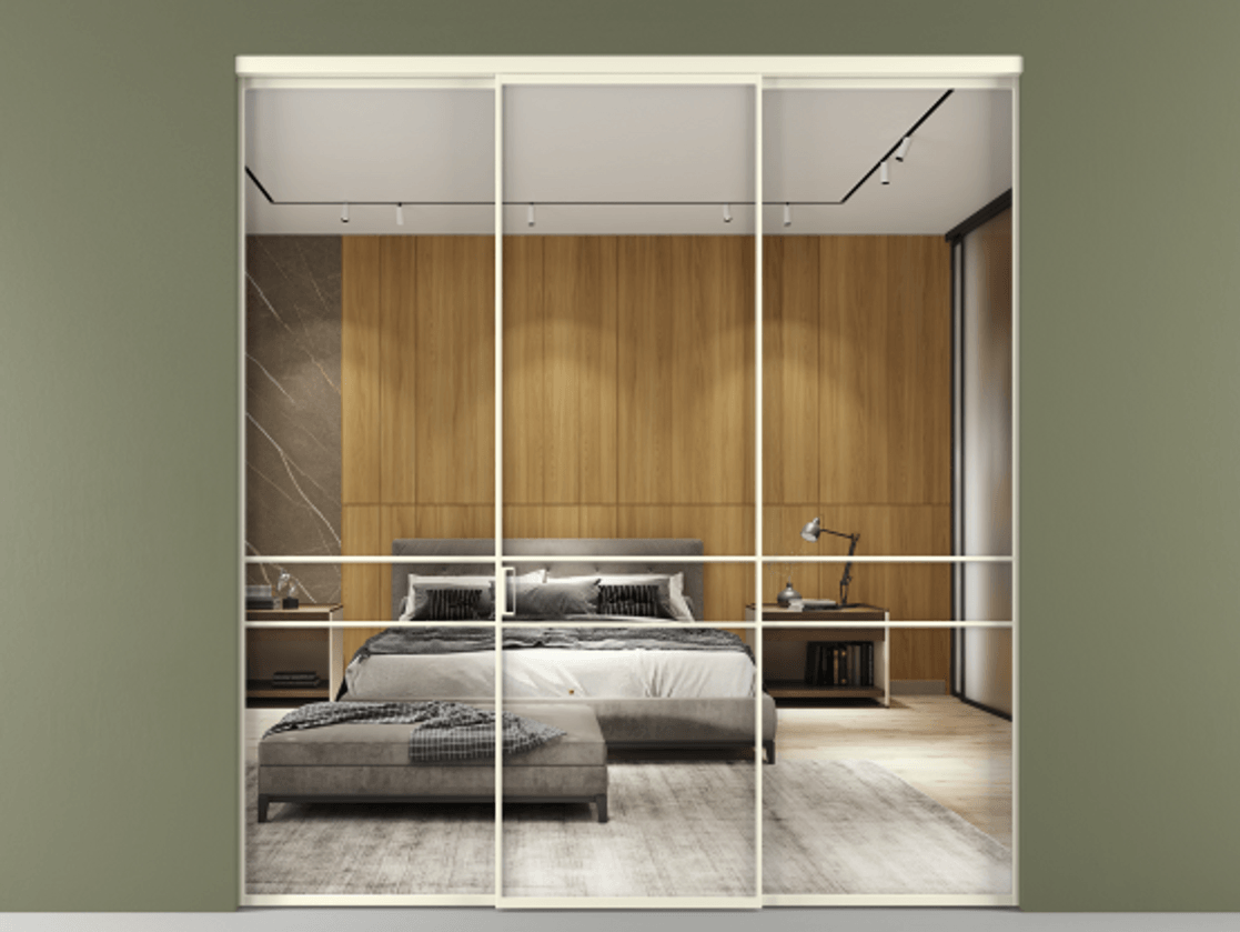 Перегородка Formato внутри проёма 3 створки АЛПР 040.02 Алюминий молочно-белый Двустороннее зеркало, триплекс , триплекс 6 мм Цена 345470 сом | Volhovec