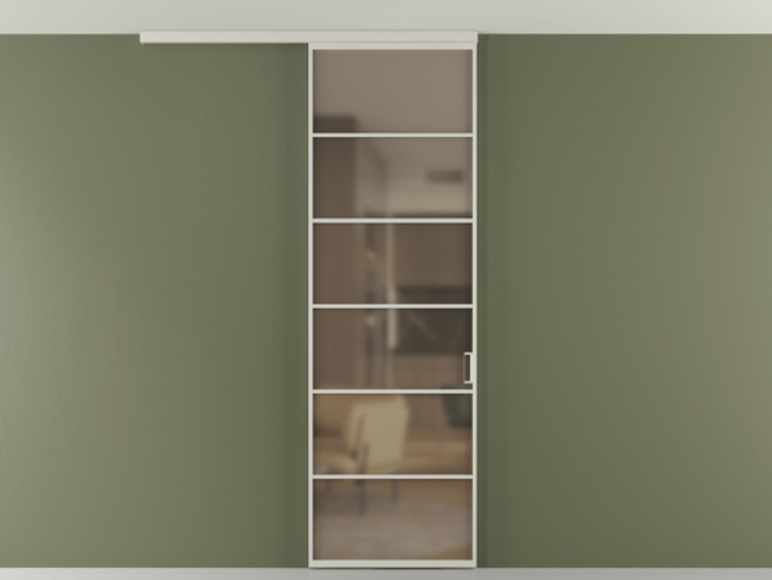 Перегородка Формато вдоль стены на потолок 1 створка АЛПР 040.04 Алюминий тёплый серый Сатинированное бронзовое стекло, триплекс Цена 150390 сом | Volhovec