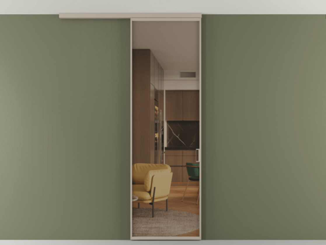 Перегородка Формато вдоль стены на потолок 1 створка АЛПР 040.01 Алюминий бисквитный Прозрачное бронзовое стекло, триплекс Цена 134540 сом | Volhovec