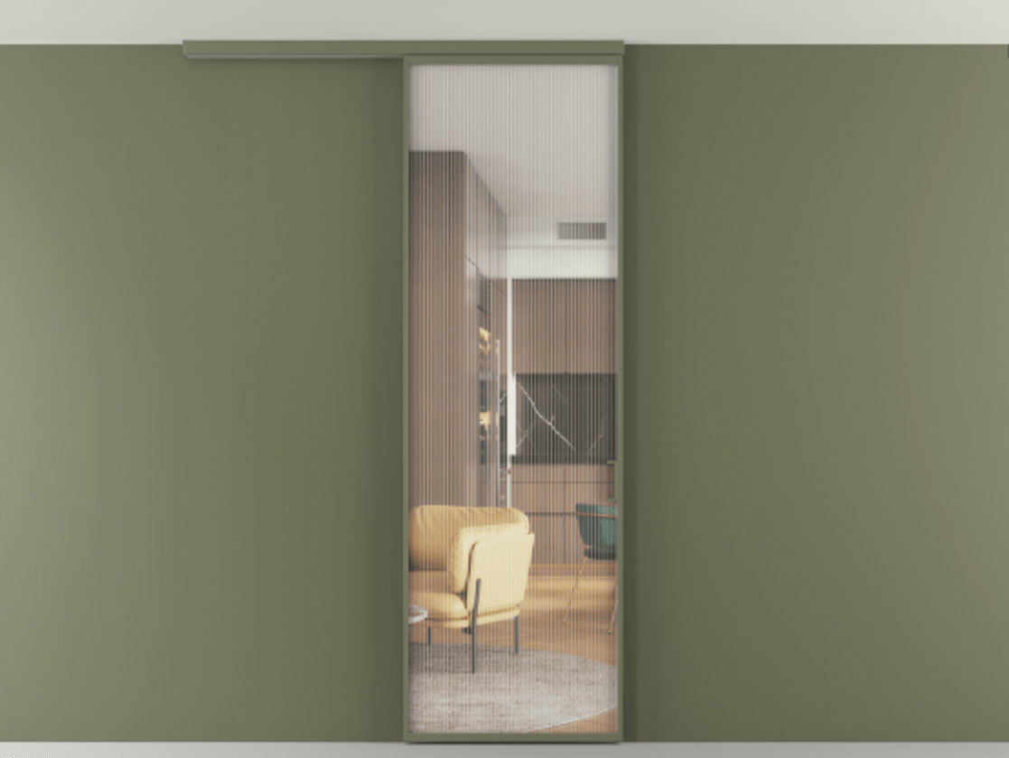 Перегородка Формато вдоль стены на потолок 1 створка АЛПР 040.01 Алюминий оливковый тёмный Рифлёное стекло "Мору", триплекс Цена 149440 сом | Volhovec