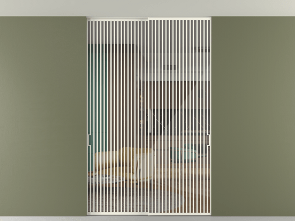 Перегородка Формато внутри проёма скрытое крепление в потолок 2 створки АЛПР 040.06 Алюминий жемчужный Рефлективное прозрачное стекло "Стопсол", калёное Цена 758751 сом | Volhovec