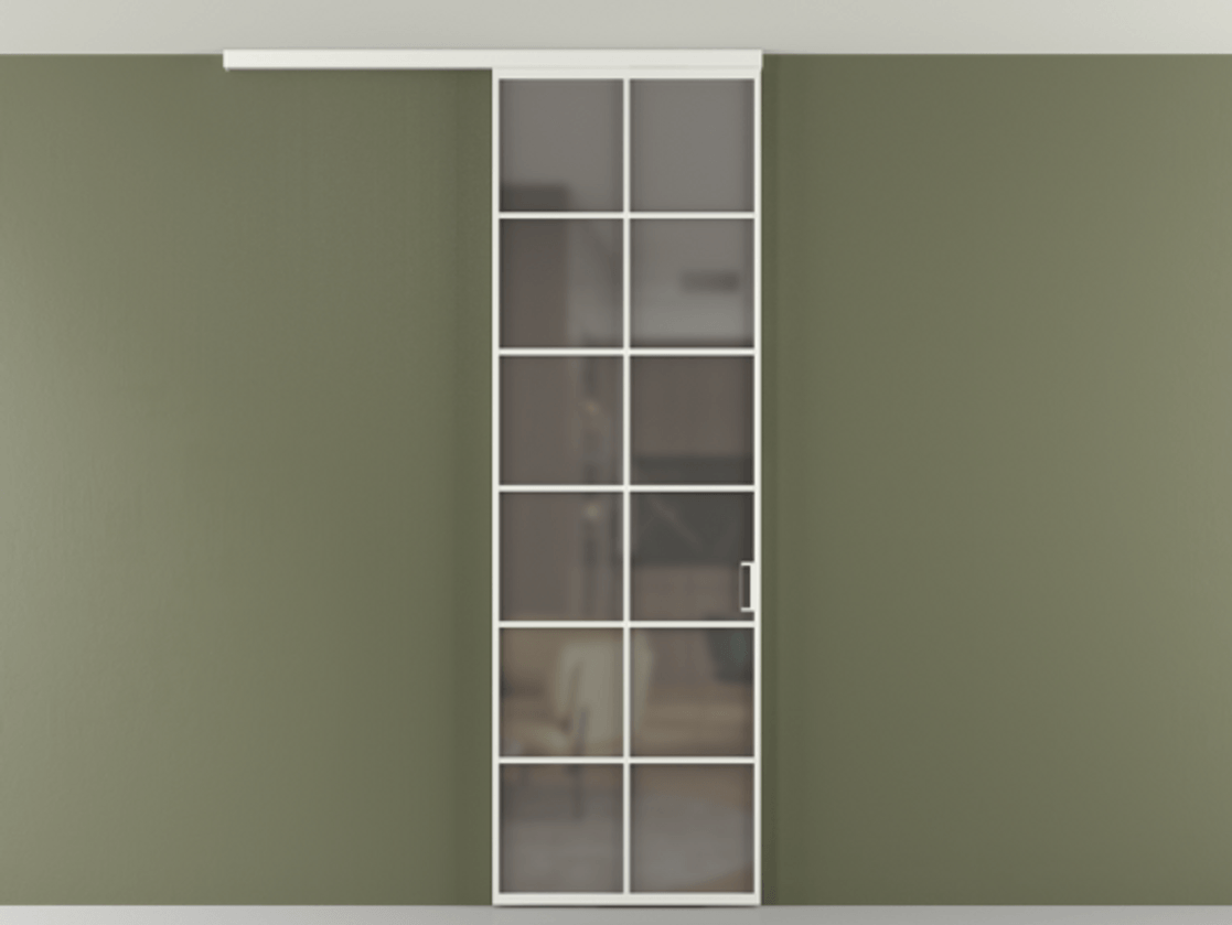 Перегородка Формато вдоль стены на потолок 1 створка АЛПР 040.05 Алюминий светло-серый Сатинированное серое стекло, триплекс Цена 6570 AZE | Volhovec