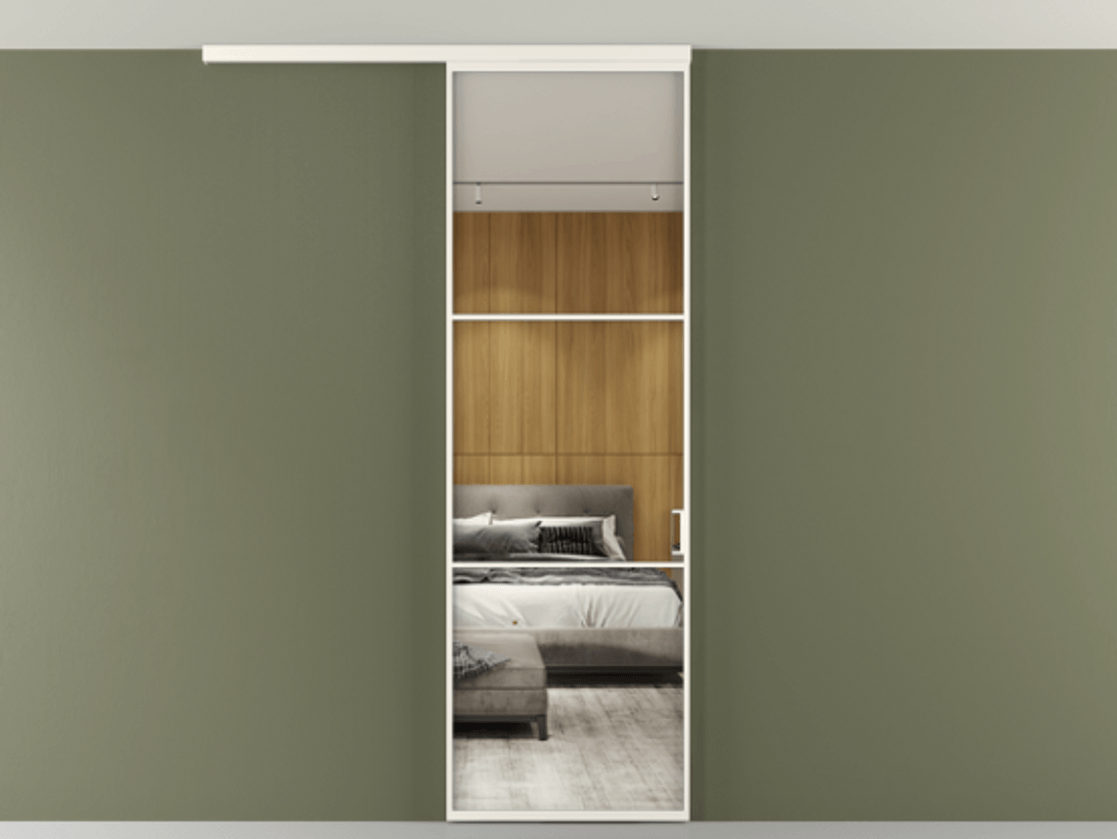 Перегородка Формато вдоль стены на потолок 1 створка АЛПР 040.03 Алюминий пудровый белый Двустороннее зеркало, триплекс , триплекс 6 мм Цена 141030 сом | Volhovec