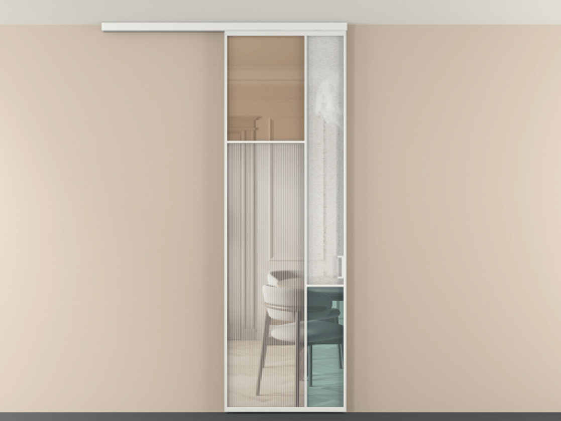 Перегородка Мозаик вдоль стены на потолок 1 створка АЛПР 041.10 Алюминий белоснежный Комбинация стекол Группы 1 и Группы 3 Цена 205350 сом | Volhovec