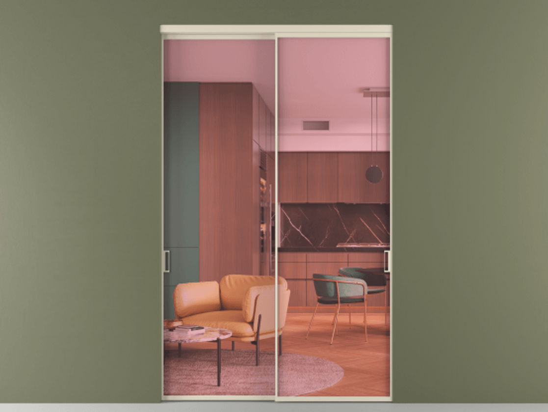 Перегородка Формато внутри проёма 2 створки АЛПР 040.01 Алюминий бежево-серый Прозрачное розовое стекло, триплекс Цена 606640 сом  | Volhovec