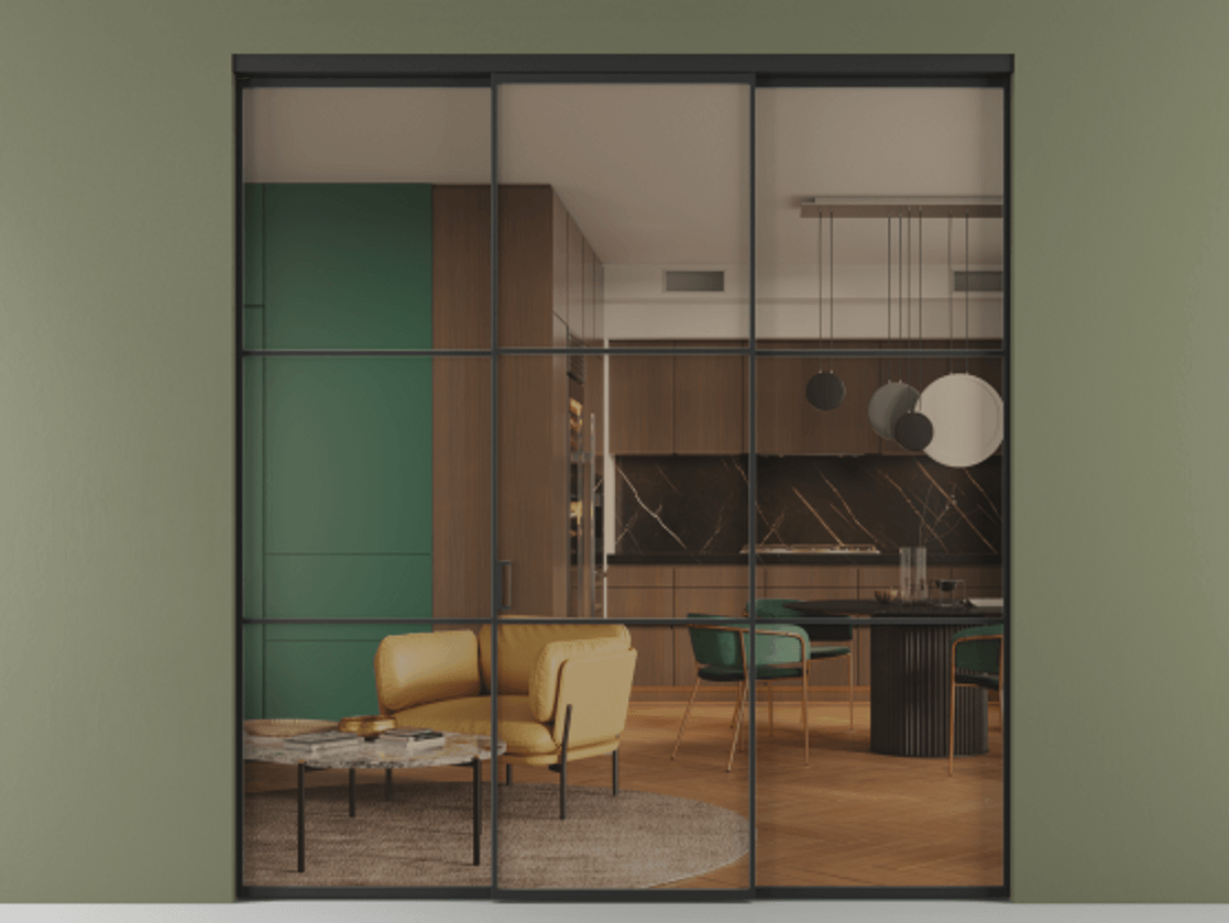 Перегородка Формато внутри проёма 3 створки АЛПР 040.03 Алюминий Черный Прозрачное бронзовое стекло, триплекс Цена 331930 сом | Volhovec