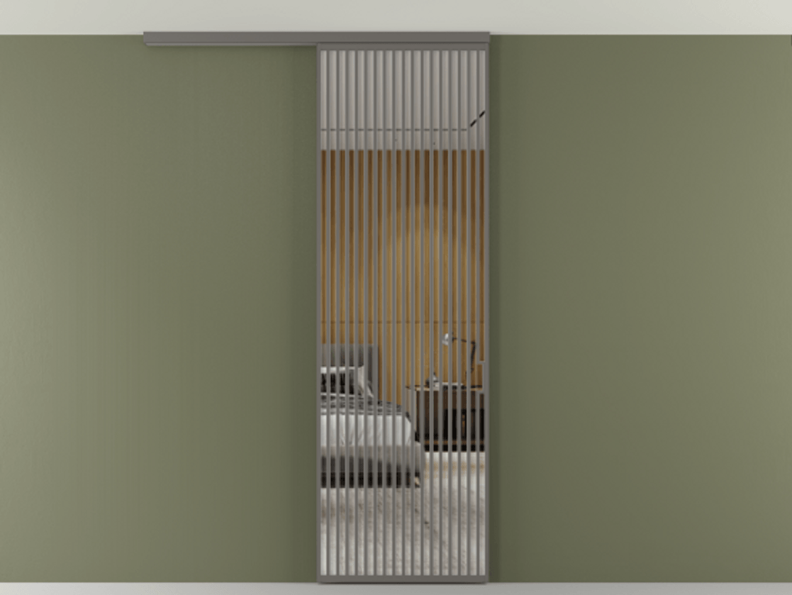 Перегородка Формато вдоль стены на потолок 1 створка АЛПР 040.06 Алюминий классический серый Двустороннее зеркало, триплекс , триплекс 6 мм Цена 272600 сом | Volhovec