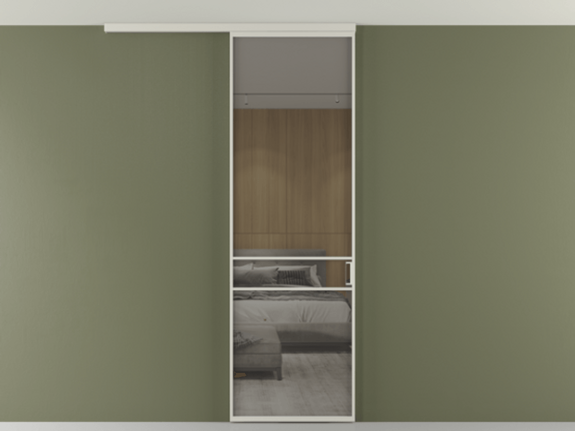 Перегородка Формато вдоль стены на потолок 1 створка АЛПР 040.02 Алюминий тёплый серый Рефлективное серое стекло "Стопсол", калёное Цена 182740 сом | Volhovec