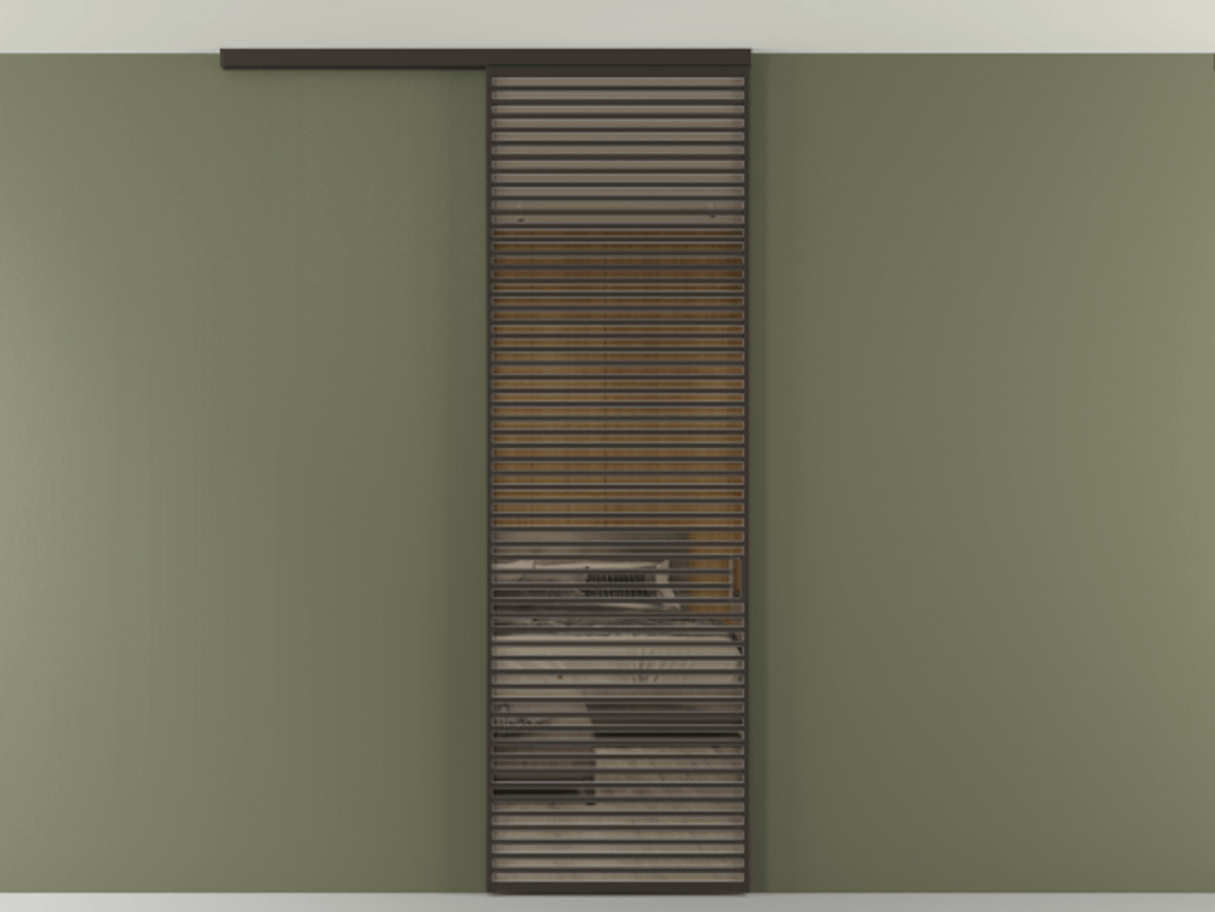 Перегородка Формато вдоль стены на потолок 1 створка АЛПР 040.07 Алюминий антрацит Рефлективное бронзовое стекло "Стопсол", калёное Цена 281920 сом | Volhovec