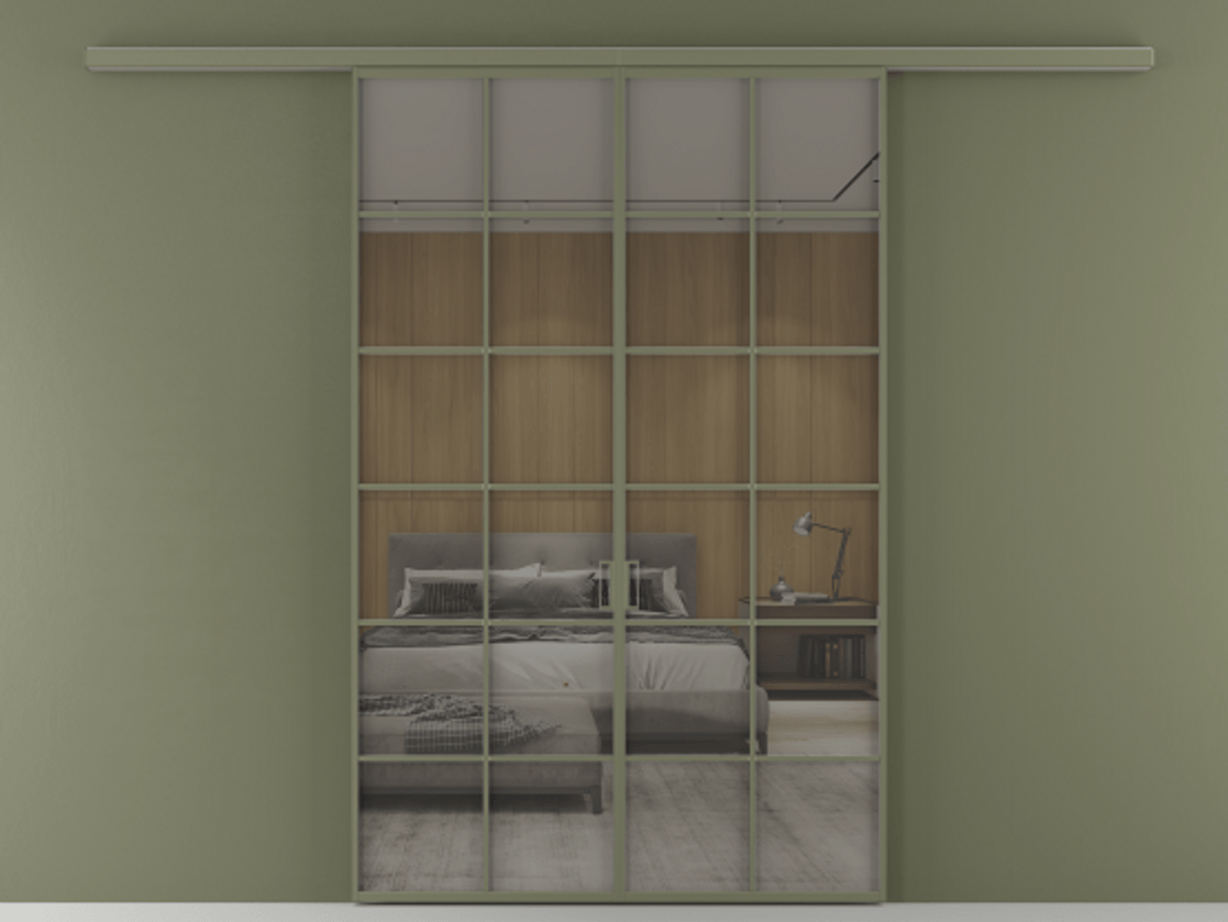 Перегородка Формато вдоль стены 2 створки АЛПР 040.05 Алюминий оливковый тёмный Рефлективное серое стекло "Стопсол", калёное Цена 385260 сом | Volhovec