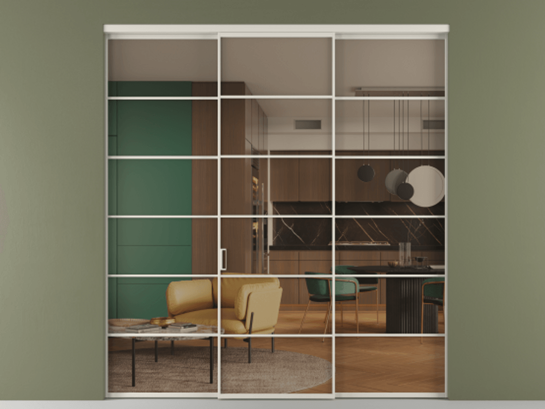 Перегородка Formato внутри проёма 3 створки АЛПР 040.04 Алюминий облачно-серый Прозрачное бронзовое стекло, триплекс Цена 371030 сом | Volhovec