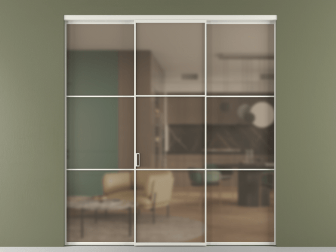 Перегородка Формато внутри проёма 3 створки АЛПР 040.03 Алюминий серый Сатинированное бронзовое стекло, триплекс Цена 345470 сом | Volhovec