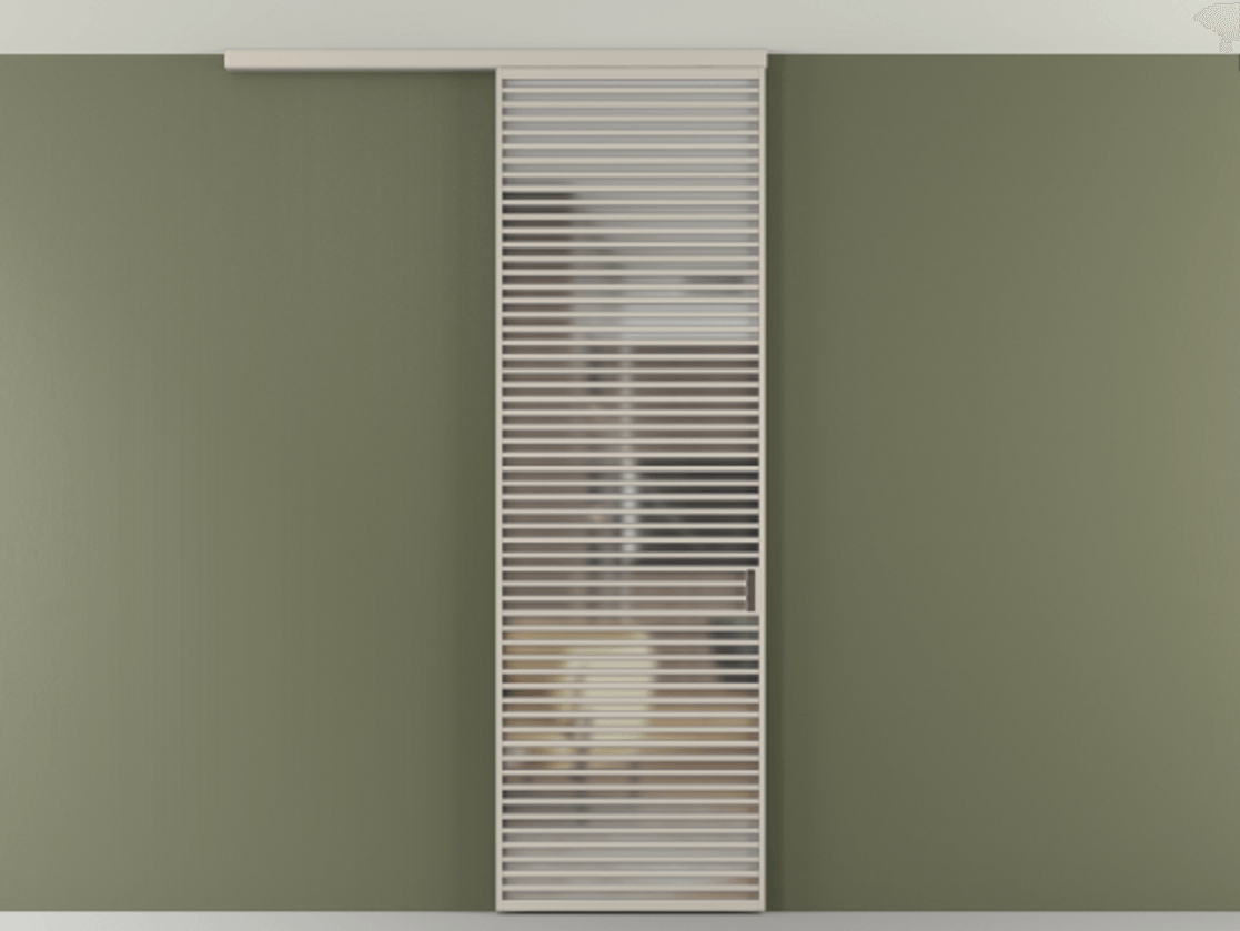 Перегородка Формато вдоль стены на потолок 1 створка АЛПР 040.07 Алюминий светло-бежевый Сатинированное стекло "Мателюкс Кристал Вижн", калёное, матовое, каленое 6 мм Цена 281920 сом | Volhovec