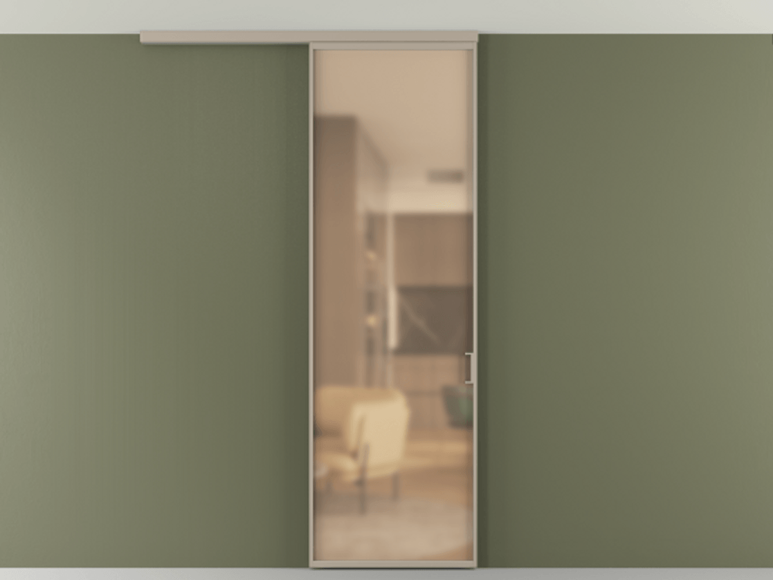 Перегородка Формато вдоль стены на потолок 1 створка АЛПР 040.01 Алюминий бисквитный Сатинированное оранжевое стекло, триплекс Цена 134540 сом | Volhovec