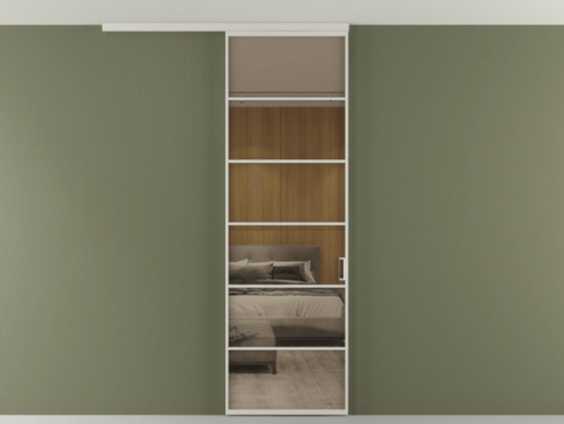 Перегородка Формато вдоль стены на потолок 1 створка АЛПР 040.04 Алюминий тёплый серый Рефлективное бронзовое стекло "Стопсол", калёное Цена 195240 сом | Volhovec