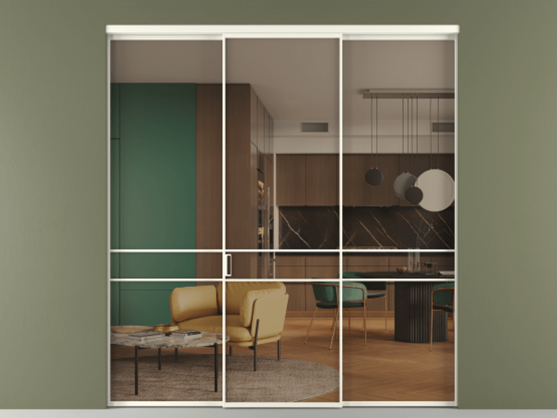 Перегородка Formato внутри проёма 3 створки АЛПР 040.02 Алюминий жемчужный Прозрачное бронзовое стекло, триплекс Цена 345470 сом | Volhovec