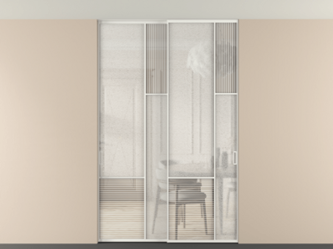 Перегородка Мозаик внутри проёма скрытое крепление в потолок 2 створки АЛПР 041.12 Алюминий светло-серый Рифлёное стекло "Дюна", триплекс, 6 мм + Фактурное стекло "Лёд", триплекс. Цена 374640 ₽ . Фабрика дверей Волховец 8 (800) 551 43 19 Перегородка Мозаик внутри проёма скрытое крепление в потолок 2 створки АЛПР 041.12 Алюминий светло-серый Рифлёное стекло "Дюна", триплекс, 6 мм + Фактурное стекло "Лёд", триплекс Цена 374640 ₽ | Volhovec