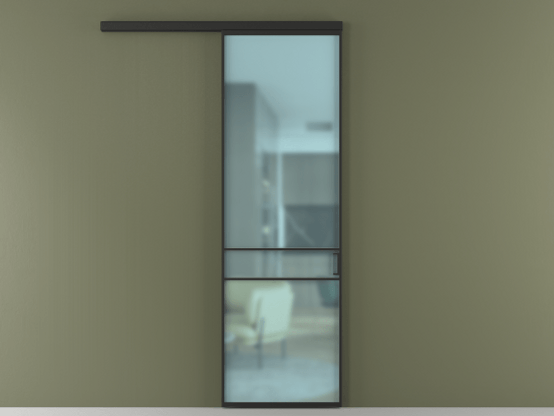 Перегородка Формато вдоль стены 1 створка АЛПР 040.02 Алюминий Черный Сатинированное голубое стекло, триплекс Цена 148370 сом  | Volhovec