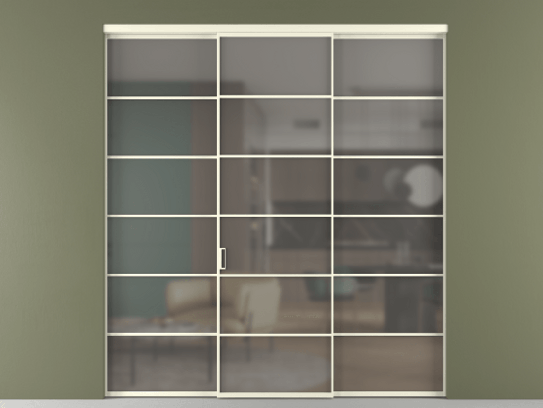 Перегородка Формато внутри проёма 3 створки АЛПР 040.04 Алюминий молочно-белый Сатинированное серое стекло, триплекс Цена 371030 сом | Volhovec