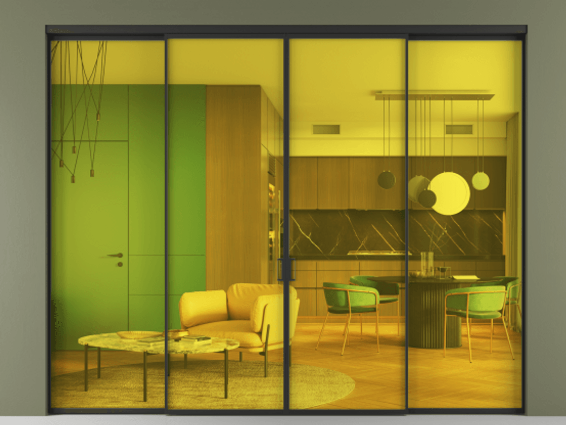 Перегородка Формато внутри проёма 4 створки АЛПР 040.01 Алюминий Черный Прозрачное жёлтое стекло, триплекс Цена 447520 сом  | Volhovec