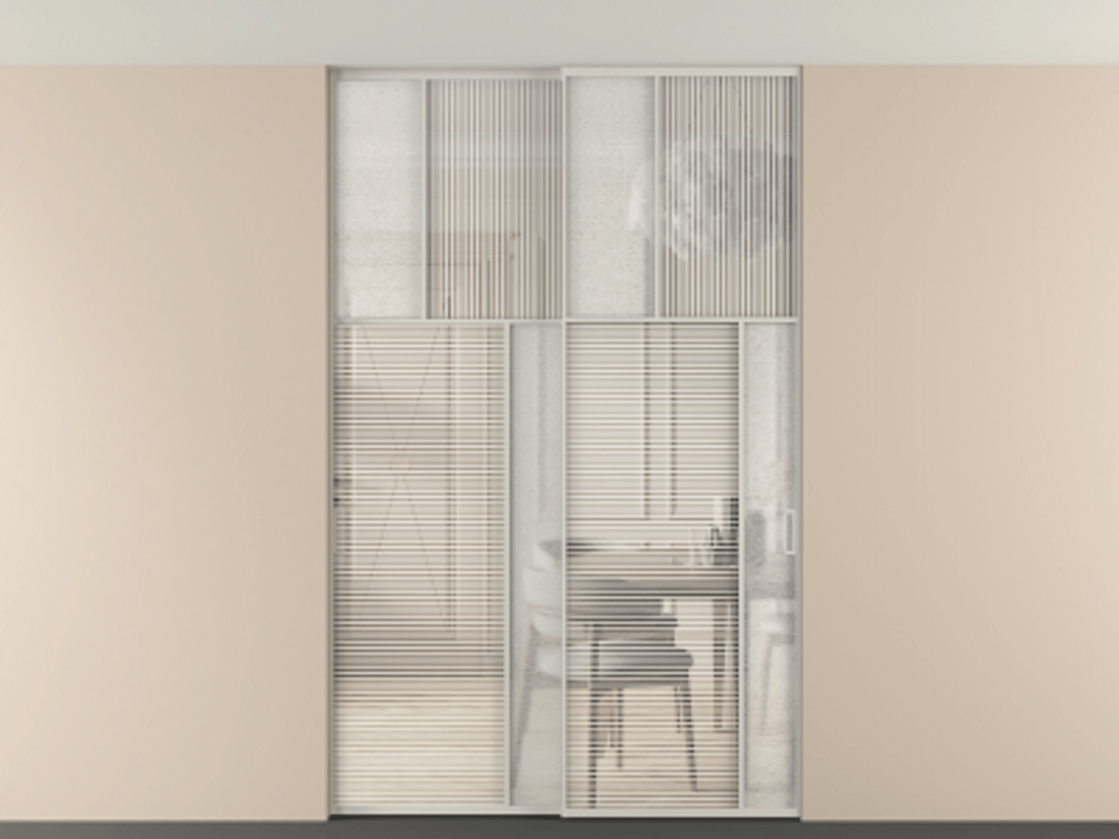 Перегородка Мозаик внутри проёма скрытое крепление в потолок 2 створки АЛПР 041.23 Алюминий тёплый серый Рифлёное стекло "Дюна", триплекс, 6 мм + Фактурное стекло "Лёд", триплекс. Цена 495880 сом . Фабрика дверей Волховец 8 (800) 551 43 19 Перегородка Мозаик внутри проёма скрытое крепление в потолок 2 створки АЛПР 041.23 Алюминий тёплый серый Рифлёное стекло "Дюна", триплекс, 6 мм + Фактурное стекло "Лёд", триплекс Цена 495880 сом | Volhovec