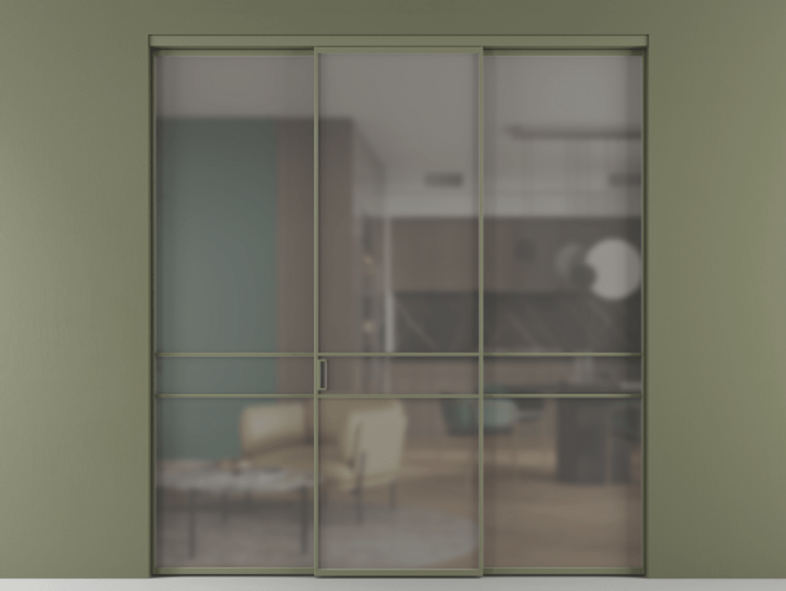 Перегородка Формато внутри проёма 3 створки АЛПР 040.02 Алюминий оливковый тёмный Сатинированное серое стекло, триплекс Цена 345470 сом | Volhovec