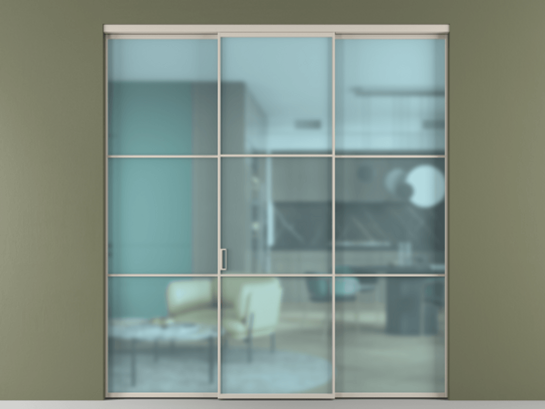 Перегородка Формато внутри проёма 3 створки АЛПР 040.03 Алюминий светло-бежевый Сатинированное голубое стекло, триплекс Цена 345470 сом | Volhovec