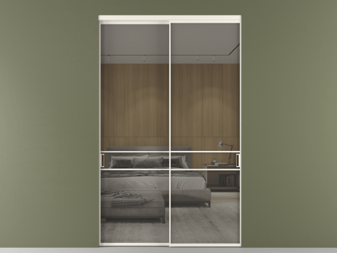 Перегородка Формато внутри проёма 2 створки АЛПР 040.02 Алюминий пудровый белый Рефлективное серое стекло "Стопсол", калёное Цена 696400 сом  | Volhovec