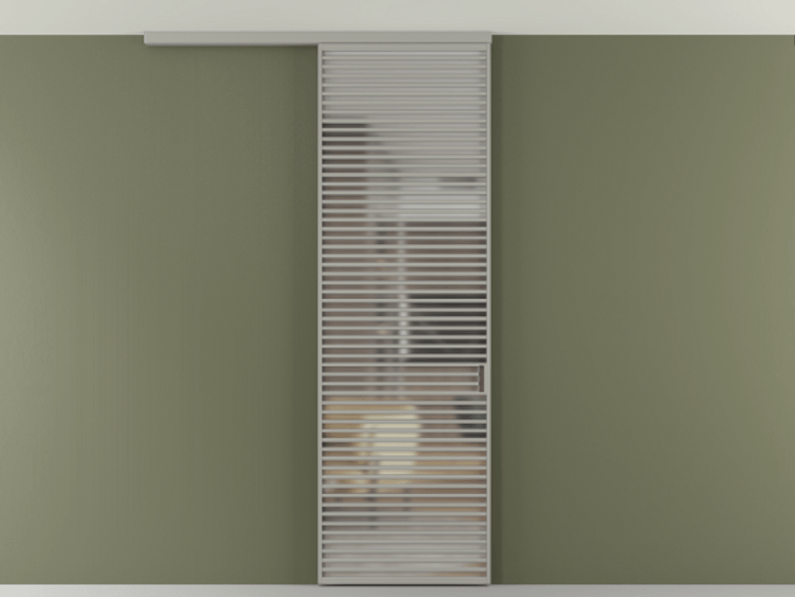 Перегородка Формато вдоль стены на потолок 1 створка АЛПР 040.07 Алюминий нейтральный серый Сатинированное стекло "Мателюкс Кристал Вижн", калёное, матовое, каленое 6 мм Цена 281920 сом | Volhovec