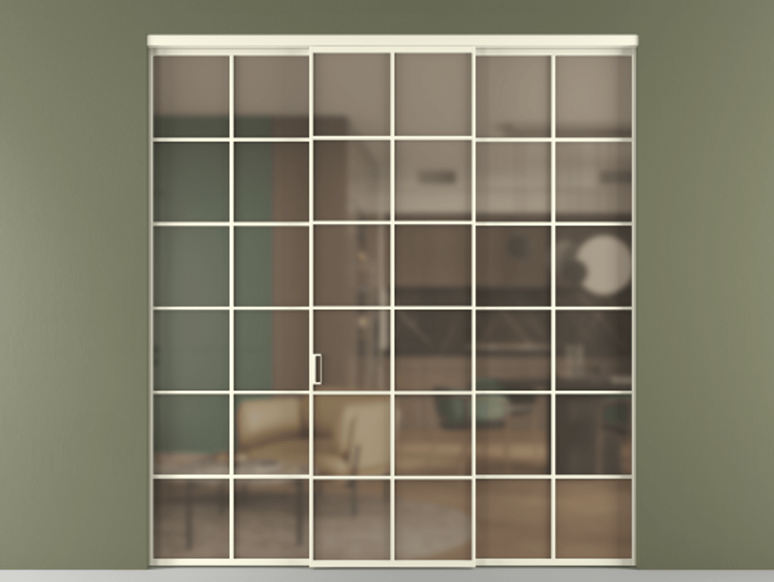 Перегородка Формато внутри проёма 3 створки АЛПР 040.05 Алюминий молочно-белый Сатинированное бронзовое стекло, триплекс Цена 371030 сом | Volhovec