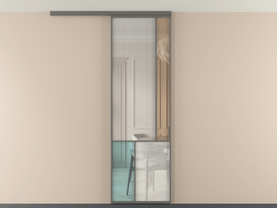 Перегородка Мозаик вдоль стены на потолок 1 створка АЛПР 041.21 Алюминий классический серый Комбинация стекол Группы 1 и Группы 3 Цена 205350 сом | Volhovec